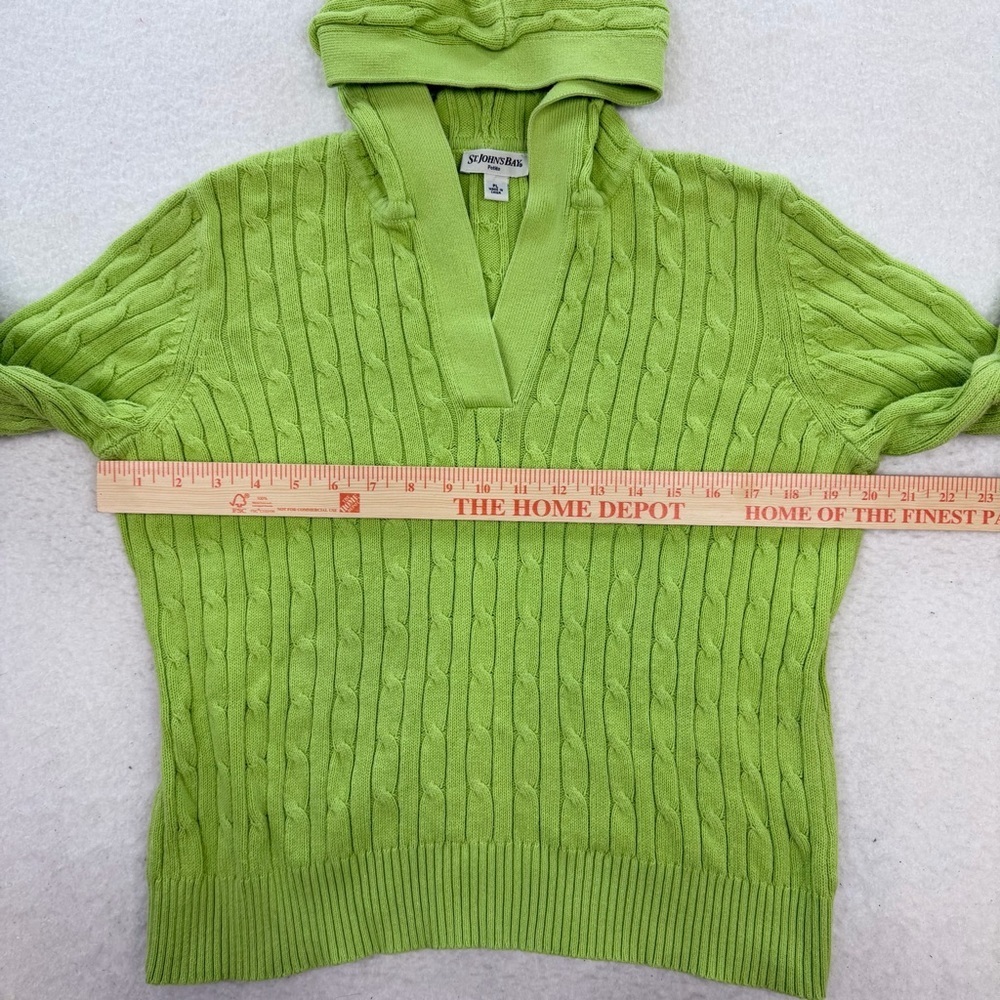 St. John's Bay Y2K Women's Green Cotton Cable-Knit V-Neck Hooded Sweater Size PL - Picture 6 of 6